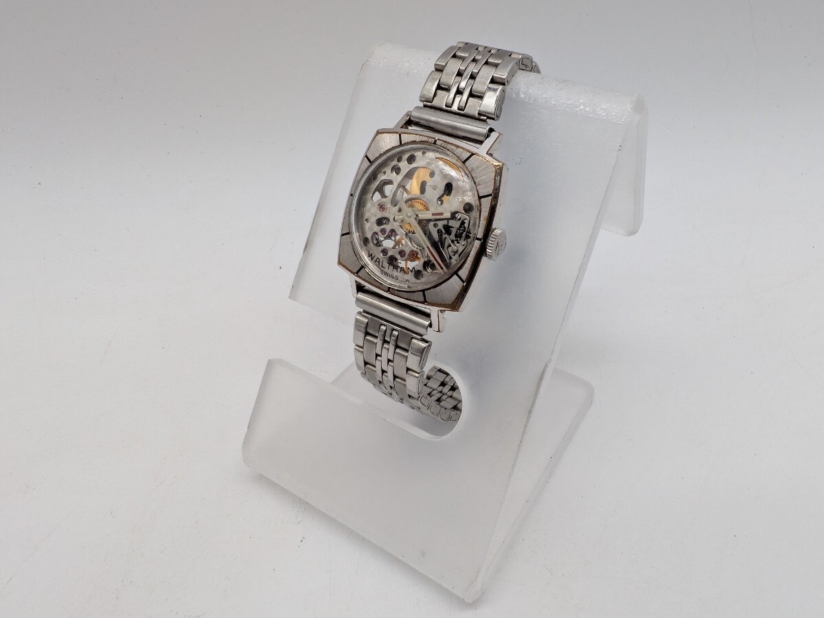 【1円スタート】 WALTHAM ウォルサム 両面スケルトン ムーブメントK14刻印あり スクエア 腕時計 時計 アンティーク レトロ ※ 稼働品