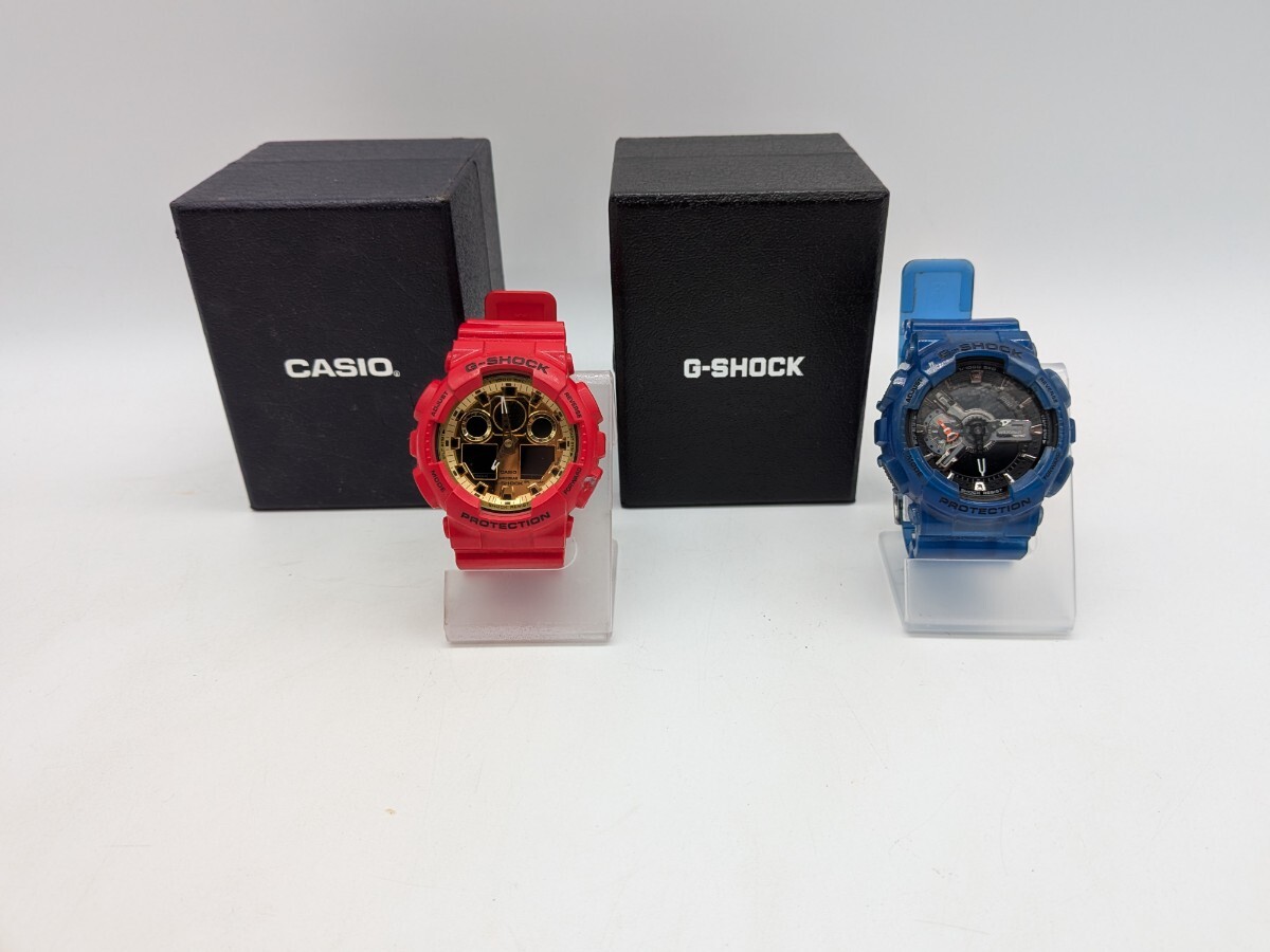 【1円スタート】CASIO G-SHOCK まとめ 2点 GA-100VLA GA-110CR カシオ ジーショック メンズ レッド ブルー 腕時計 箱有り ※動作未確認