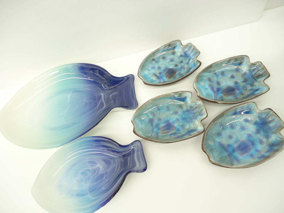 4075 食器祭 魚型 小皿 中皿 プレート お皿 和 ブルー 青