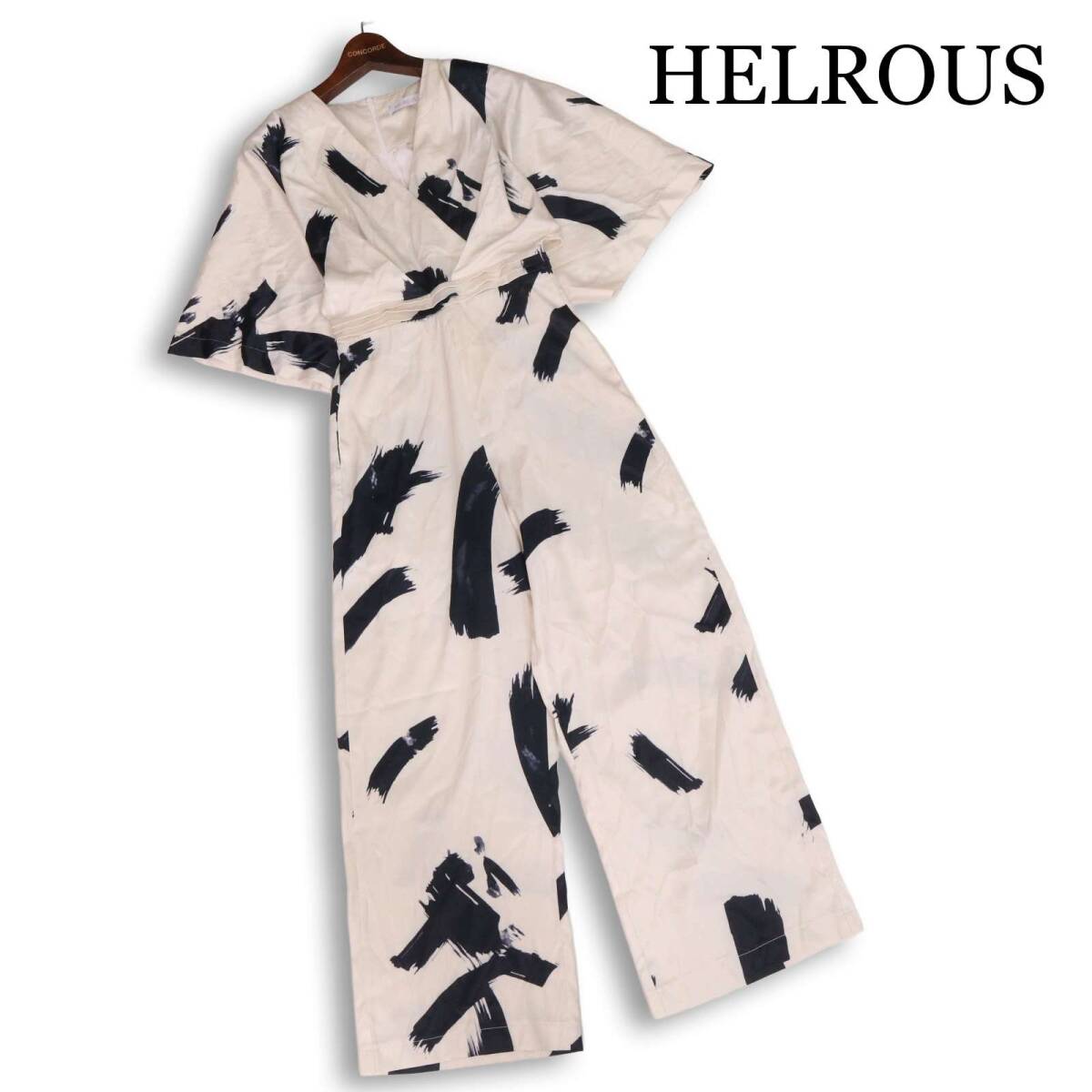 HELROUS ヘルロース 春夏★ 総柄 サテン調 光沢 オールインワン Sz.S レディース