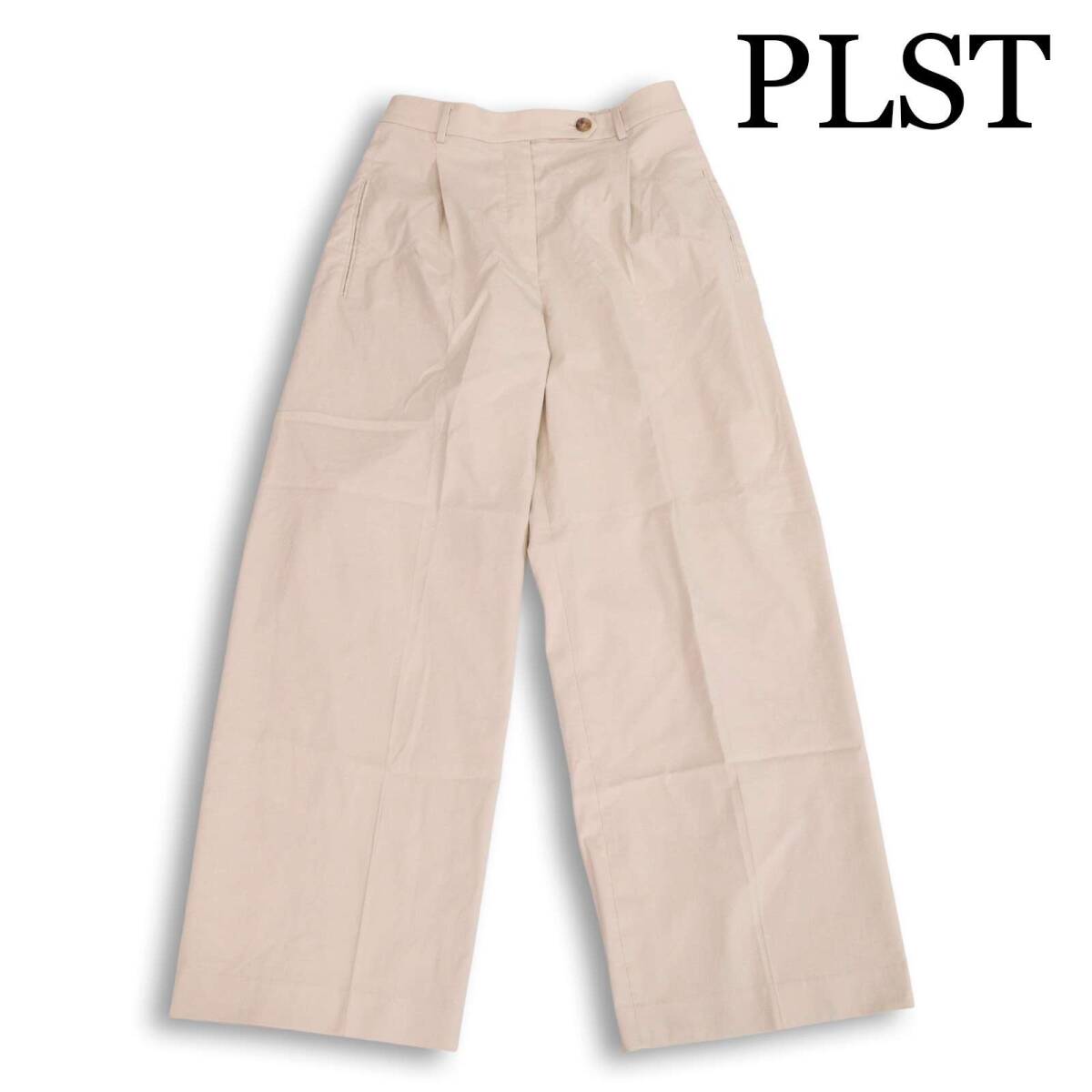 23SS★ PLST プラステ 春夏★ ハイストレッチ リネン ミックス タック ワイド パンツ Sz.XL レディース 大きいサイズ