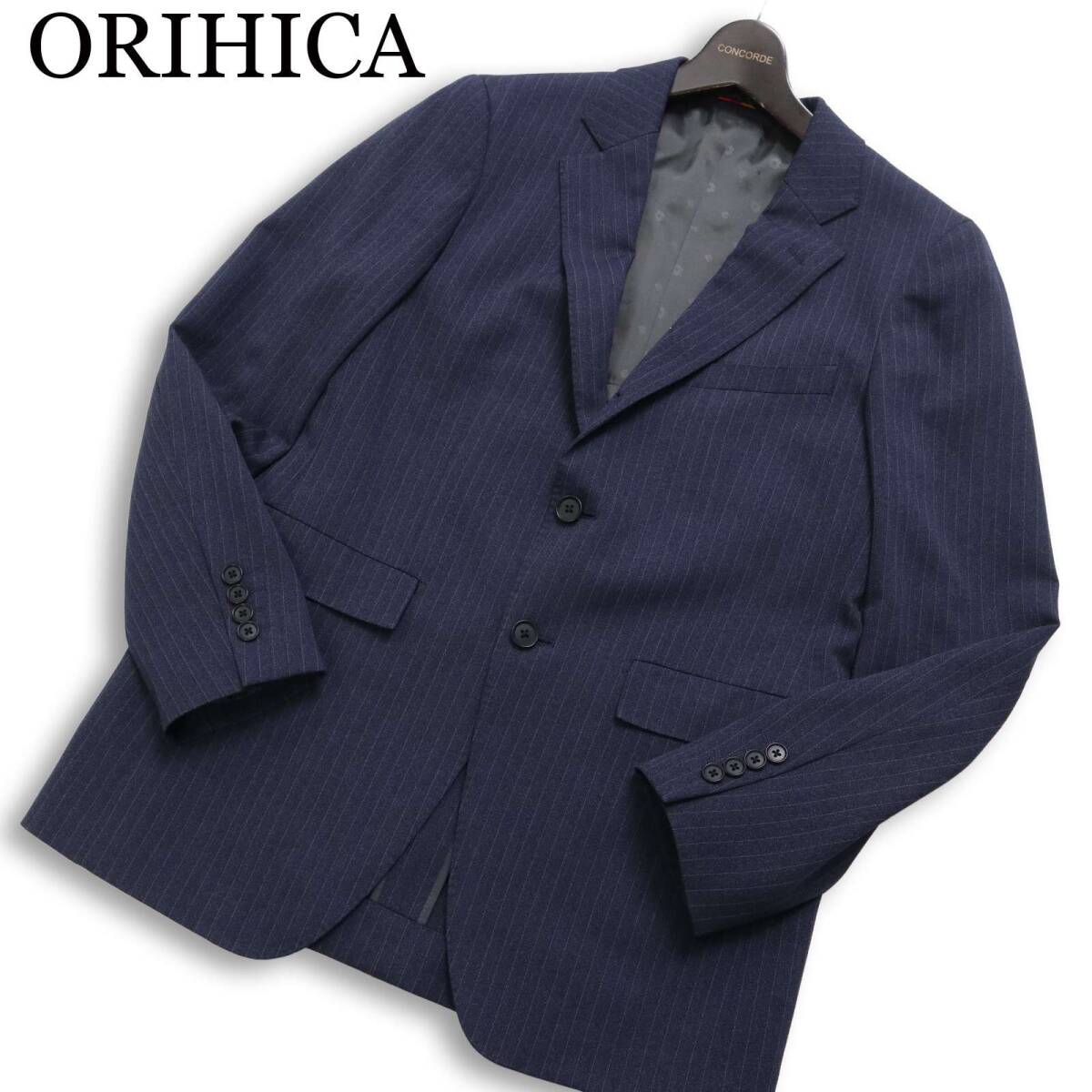 ORIHICA オリヒカ 通年 URBAN TECH 背抜き★ ストライプ アンコン テーラード ジャケット Sz.A4 メンズ 紺 ネイビー