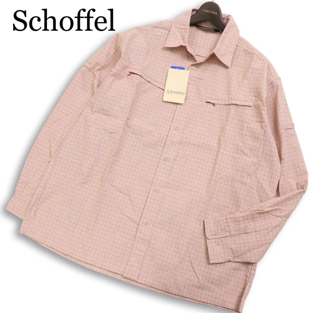 【新品 未使用】 Schffel ショッフェル 春夏 長袖 シアサッカー BD シャツ 日本製 Sz.XL メンズ 大きいサイズ アウトドア