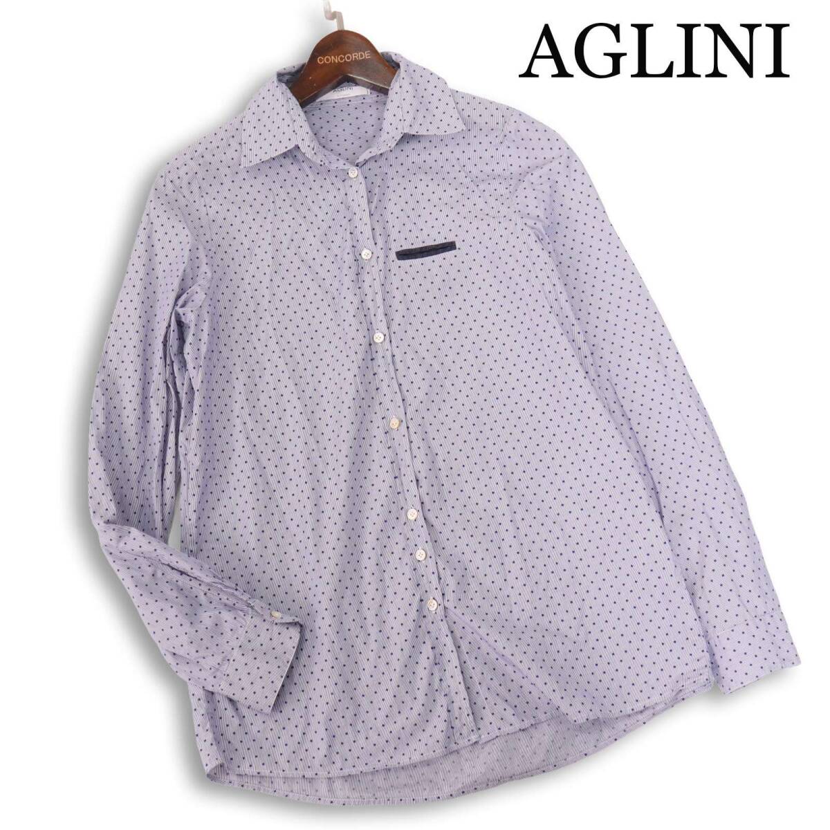 イタリア製★ AGLINI アリーニ 通年★ ドット ストライプ 長袖 シャツ ブラウス Sz.42 レディース