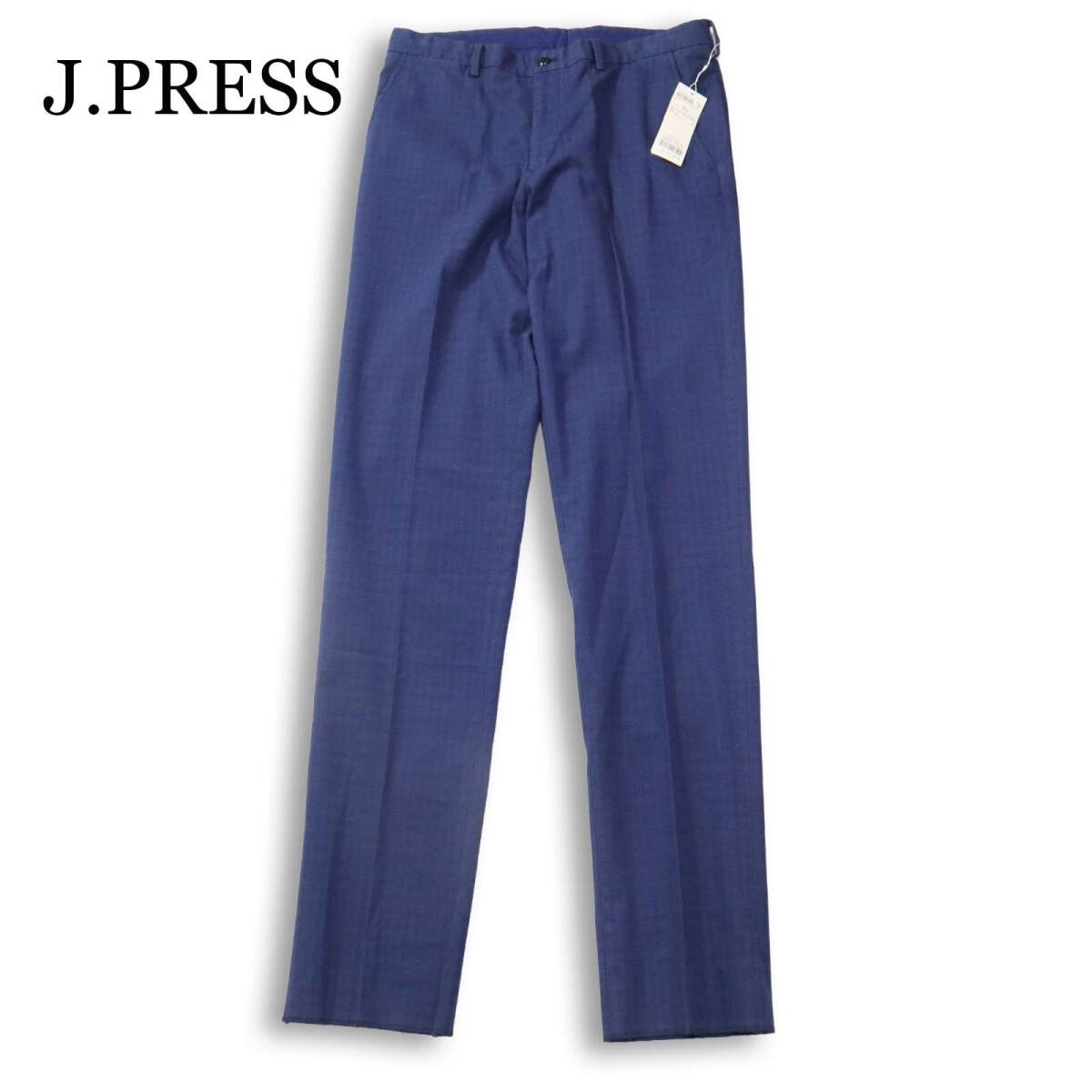 【新品 未使用】 J.PRESS ジェイプレス 通年★ マイクログレンチェック ガーメントダイ スラックス パンツ Sz.86 メンズ 紺