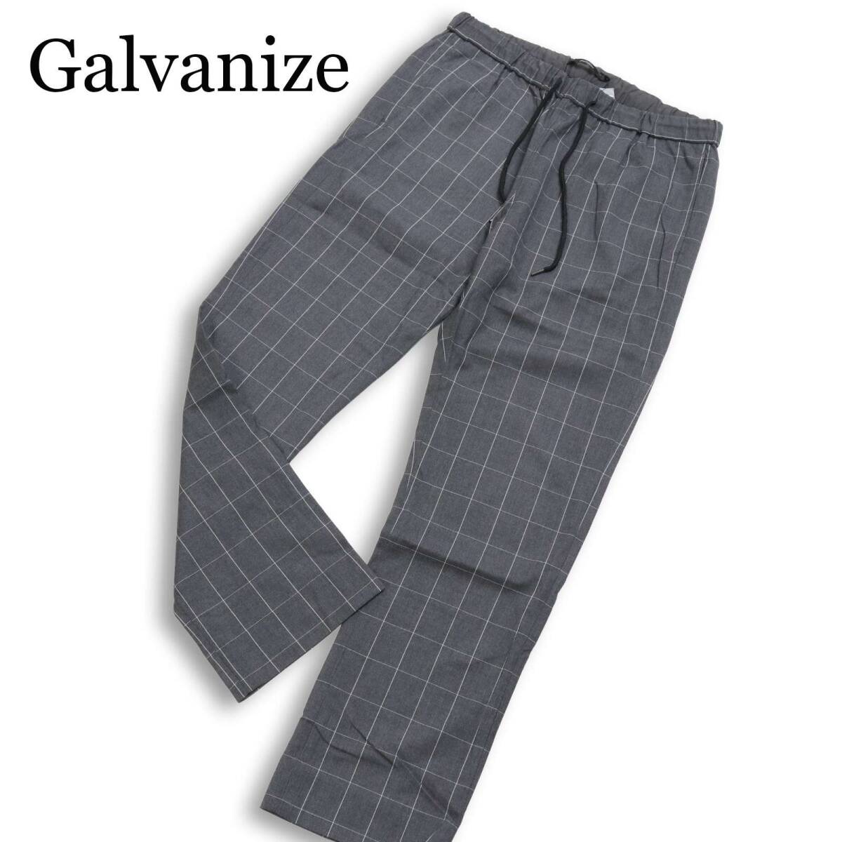 【新品 未使用】 Galvanize ガルバナイズ 春夏★ ストレッチ チェック テーパード イージー パンツ Sz.48 メンズ 灰 グレー