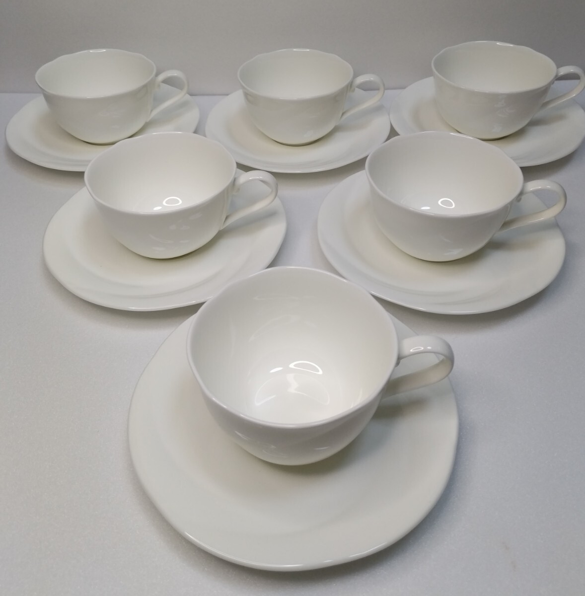 Noritake ノリタケ アンサンブルホワイト カップ＆ソーサー 6客セット/未使用/ボーンチャイナ/刻印金色