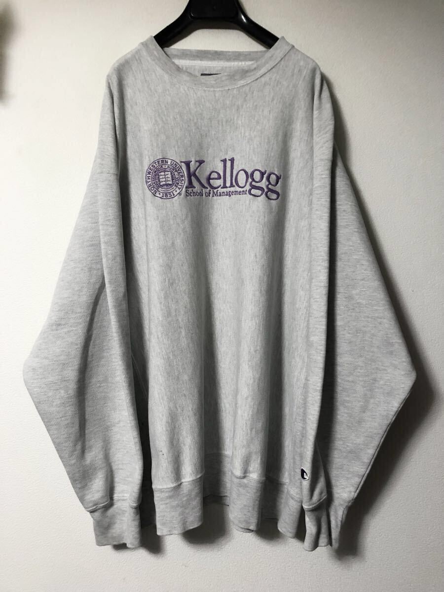 Champion オールド 00s REVERSE WEAVE KELLOGG XXL ケロッグ ユニバーシティ メキシコ製 リバースウィーブ グレー 紫 チャンピオン