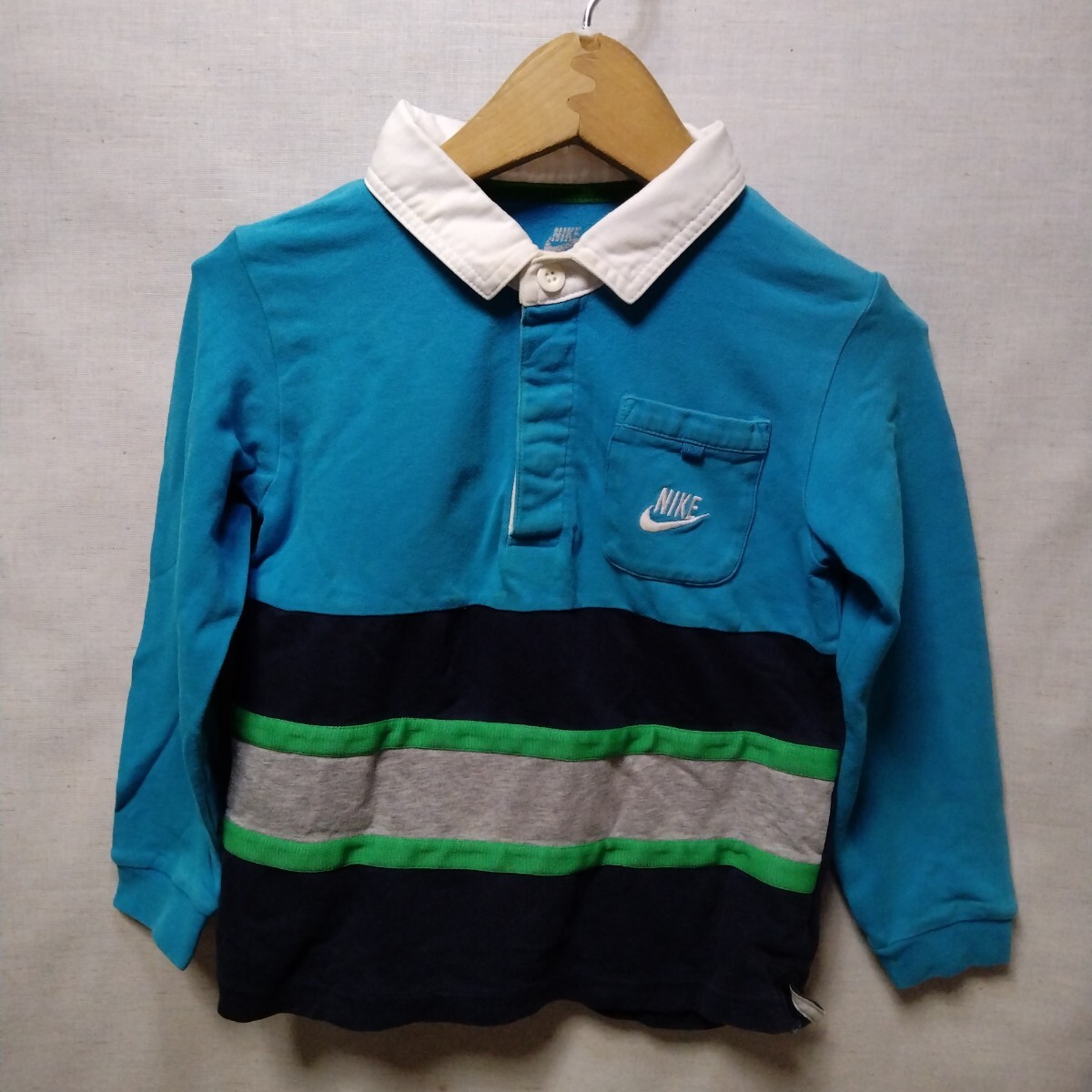全国送料無料 レア！！ナイキ NIKE 子供服キッズ男の子 綿100％素材 長袖 ロングスリーブ ラガーシャツ 110