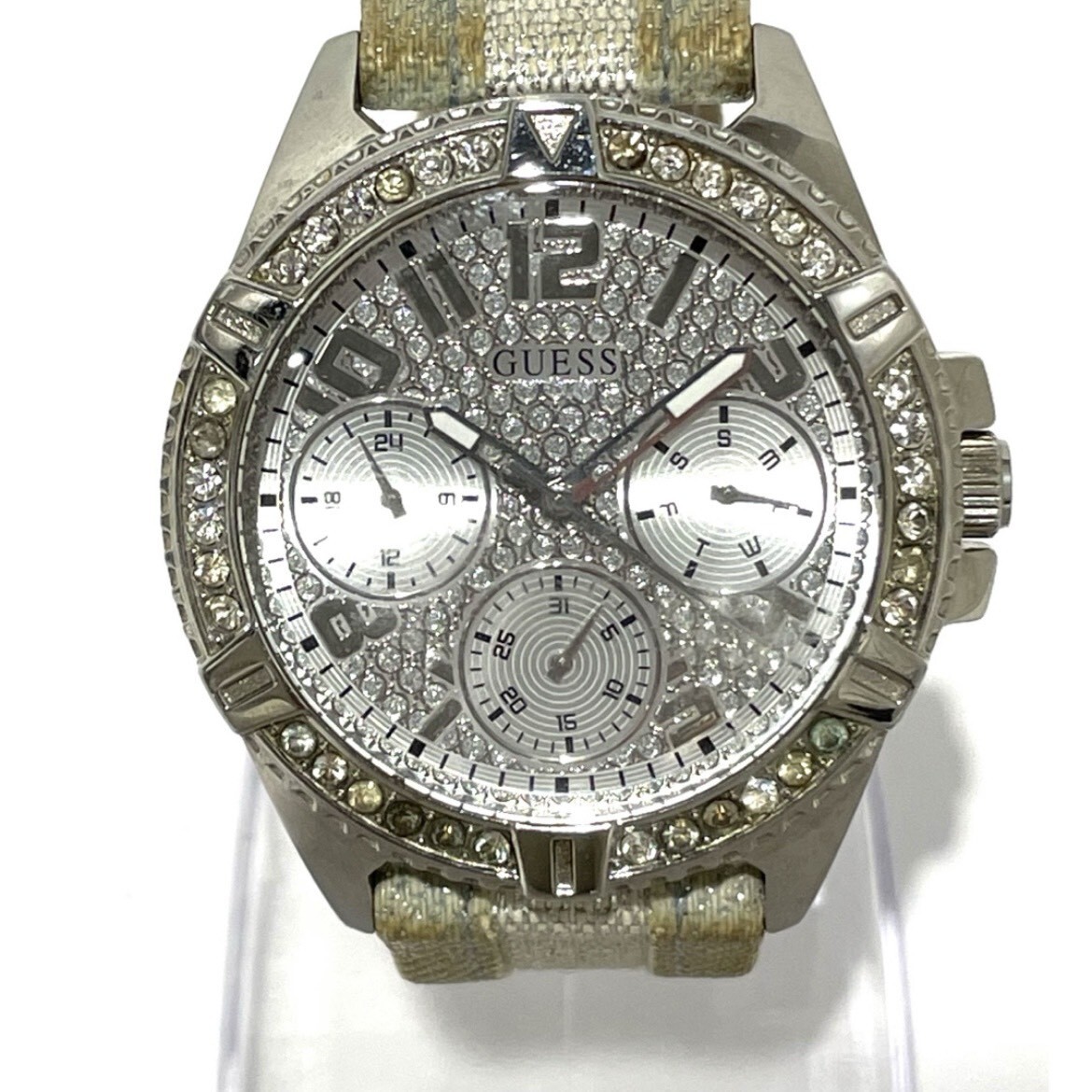 km-184 GUESS ゲス QZ GW0046L1 ラインストーン クロノグラフ 現状品 C108-3
