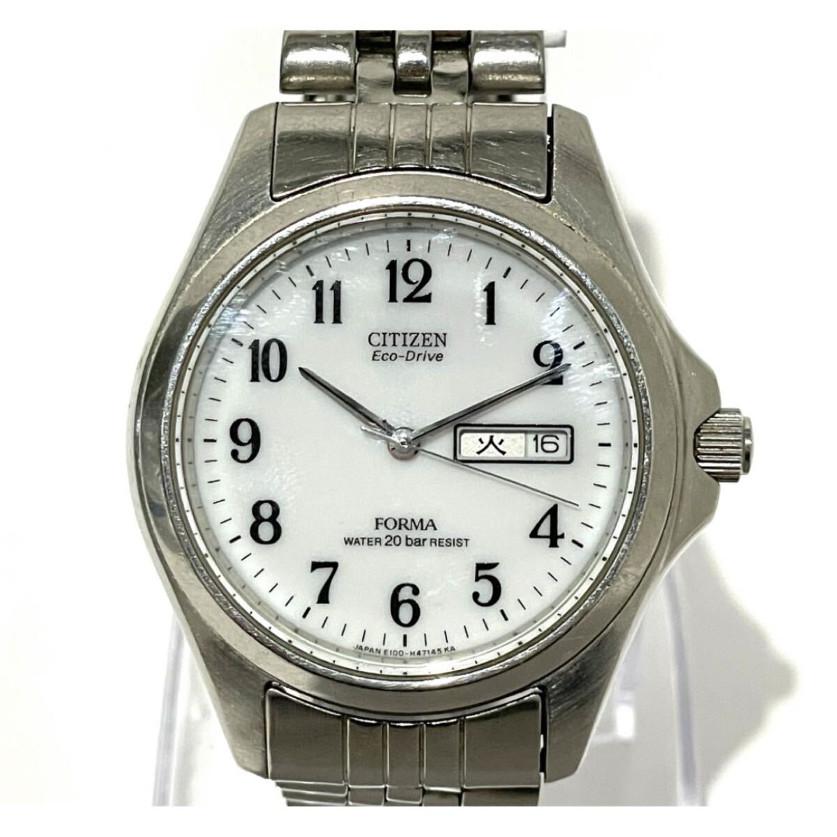 ★km-164 CITIZEN シチズン QZ クオーツ エコドライブ E100-H26736 デイデイト 白文字盤 ソーラー 稼働品 T621-3