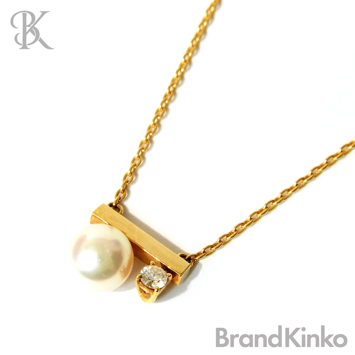 美品 タサキ プチ バランス クラス ネックレス ダイヤ 750 イエローゴールド 全長約45.0cm パール径約6.8mm 0.07ct 総重量約4.1g TASAKI 〓