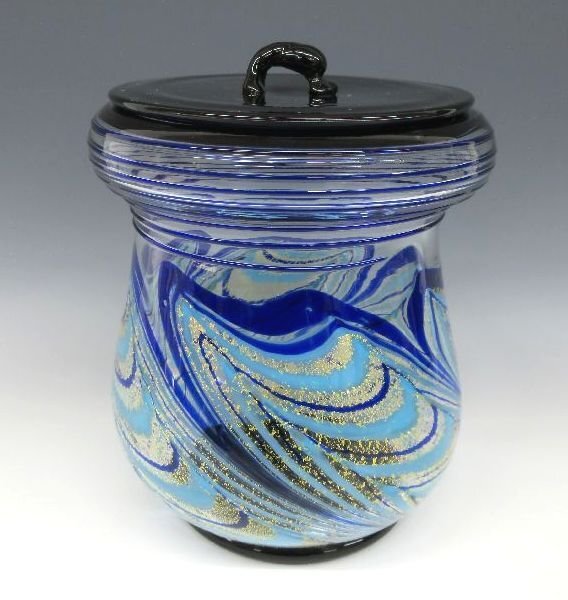 [ZEROnet] 岩田久利 IWATA 作家 ガラス工芸 水指 涛声 茶道具 全長約19cm 硝子水指 蓋付 夏季 美品 ％H83-33