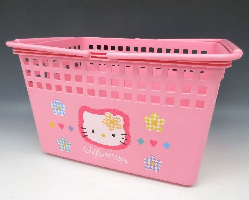 [ZEROnet] ハローキティ Hello Kitty サンリオ 1997年 キティちゃん 平成 グッズ ランドリー バスケット 買い物 カゴ 現状品 ％H83-49