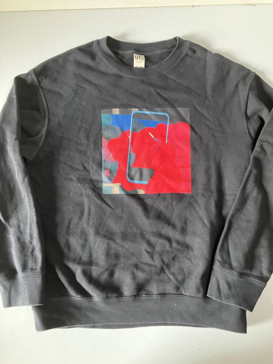 j502◆カウズ ウォーホル スウェットシャツ◆UNIQLO ユニクロ UT KAWS + Warhol 黒 ブラック Lサイズ 長袖
