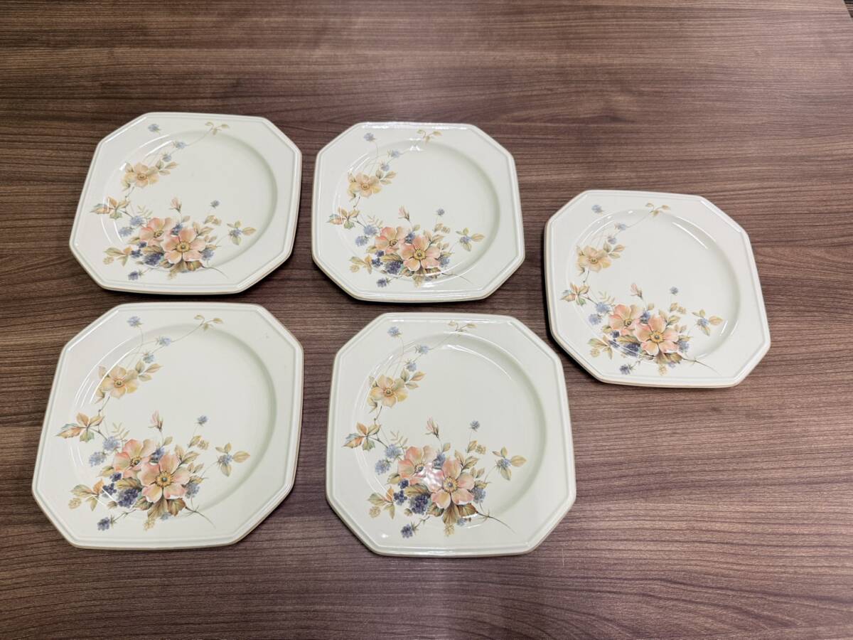 MIKASA ミカサ Sucree シュクレ プレート 5枚セット MK302 八角皿 オクタゴン ボタニカル 花柄 ベリー 硬質陶器 レトロ 日本製 F4780-3