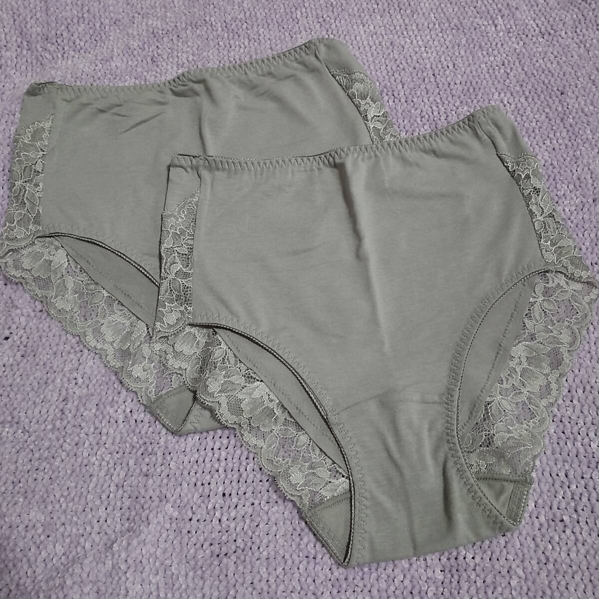 新品未使用 レース付きショーツ グレー 2枚セット Ｌ