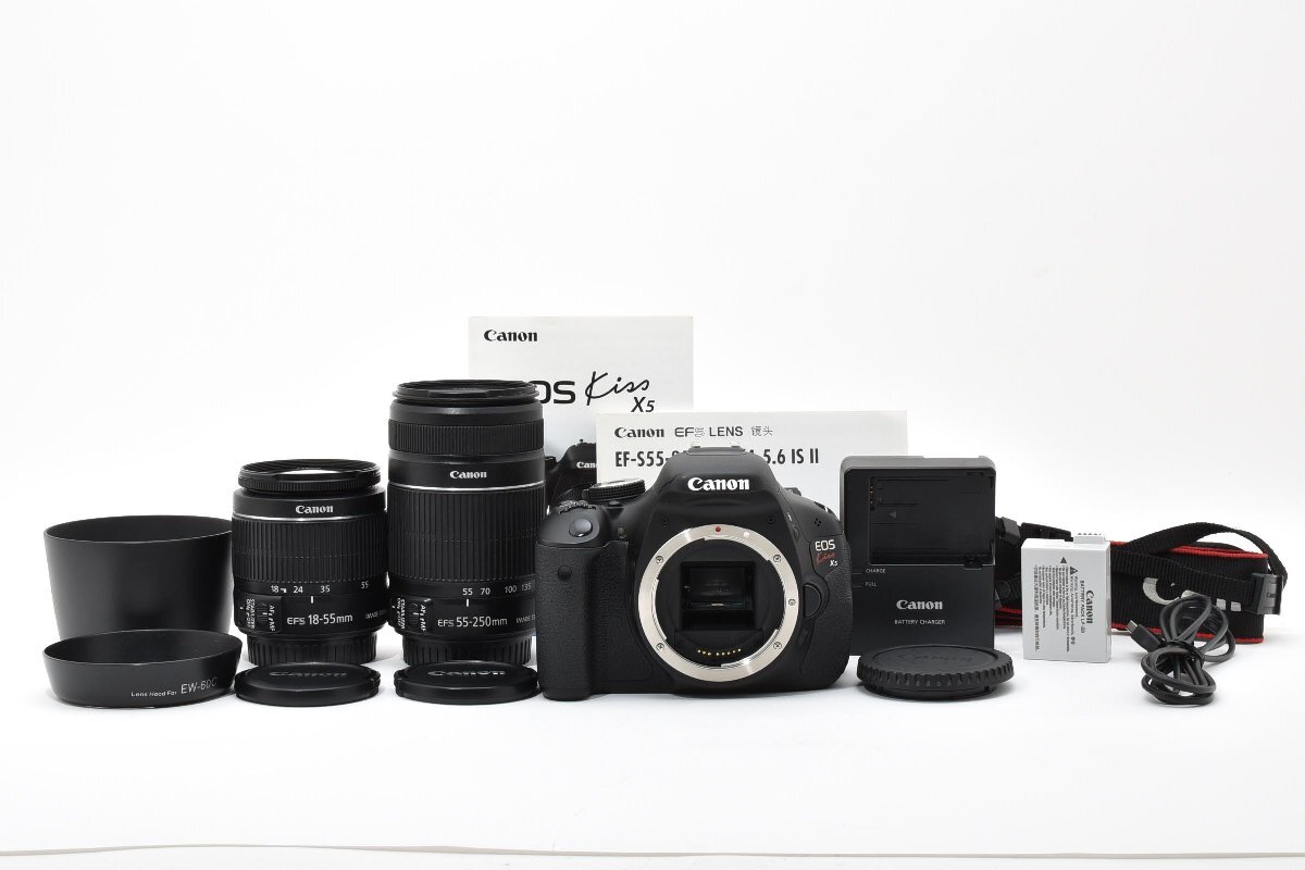 シャッター数2785回 Canon EOS Kiss X5 ダブルズームキット EF-S18-55ｍｍ/EF-S55-250ｍｍ付属