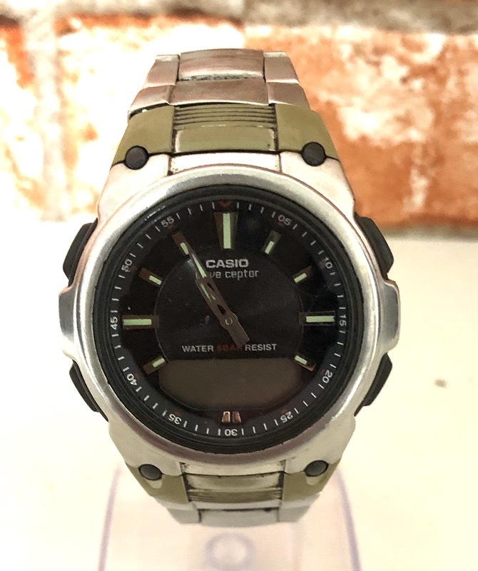 カシオ ウェーブセプター WVA-109HJ 電波ソーラー 黒文字盤 メンズ腕時計 動作未確認　ジャンク扱い　＃B0302⑥