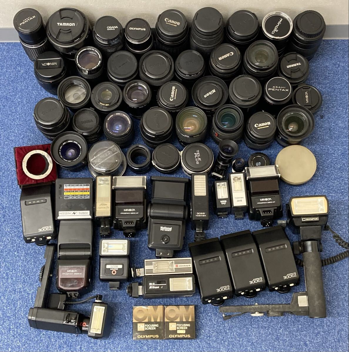 【Z2281-j】 レンズ ストロボ　まとめ カメラ関連パーツ Canon PENTAX MINOLTA OLYMPUS その他　動作未確認