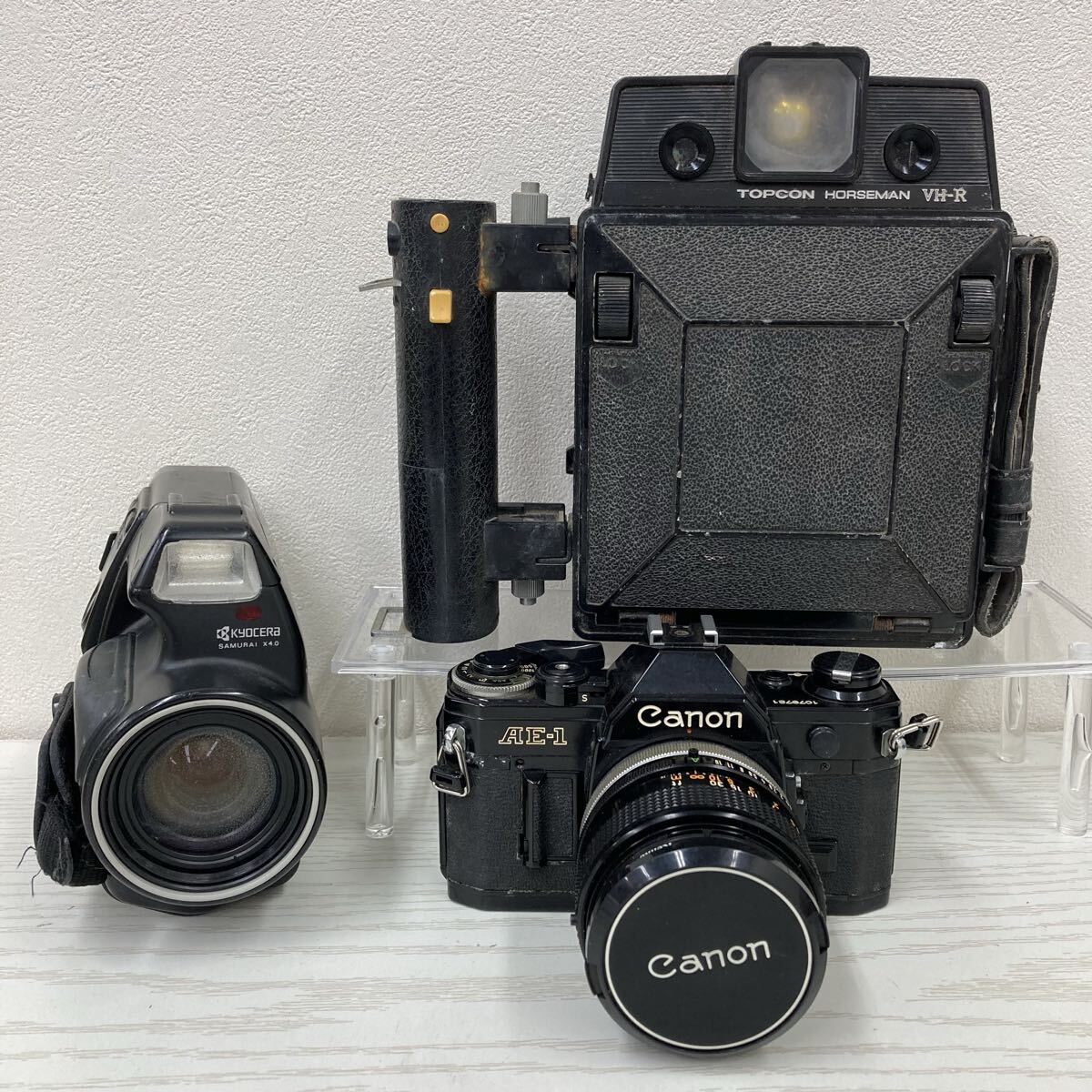【AK2226-j】フィルムカメラ 3点 まとめ topcom horseman vh-r kyocera samurai canon ae-1 現状品 希少