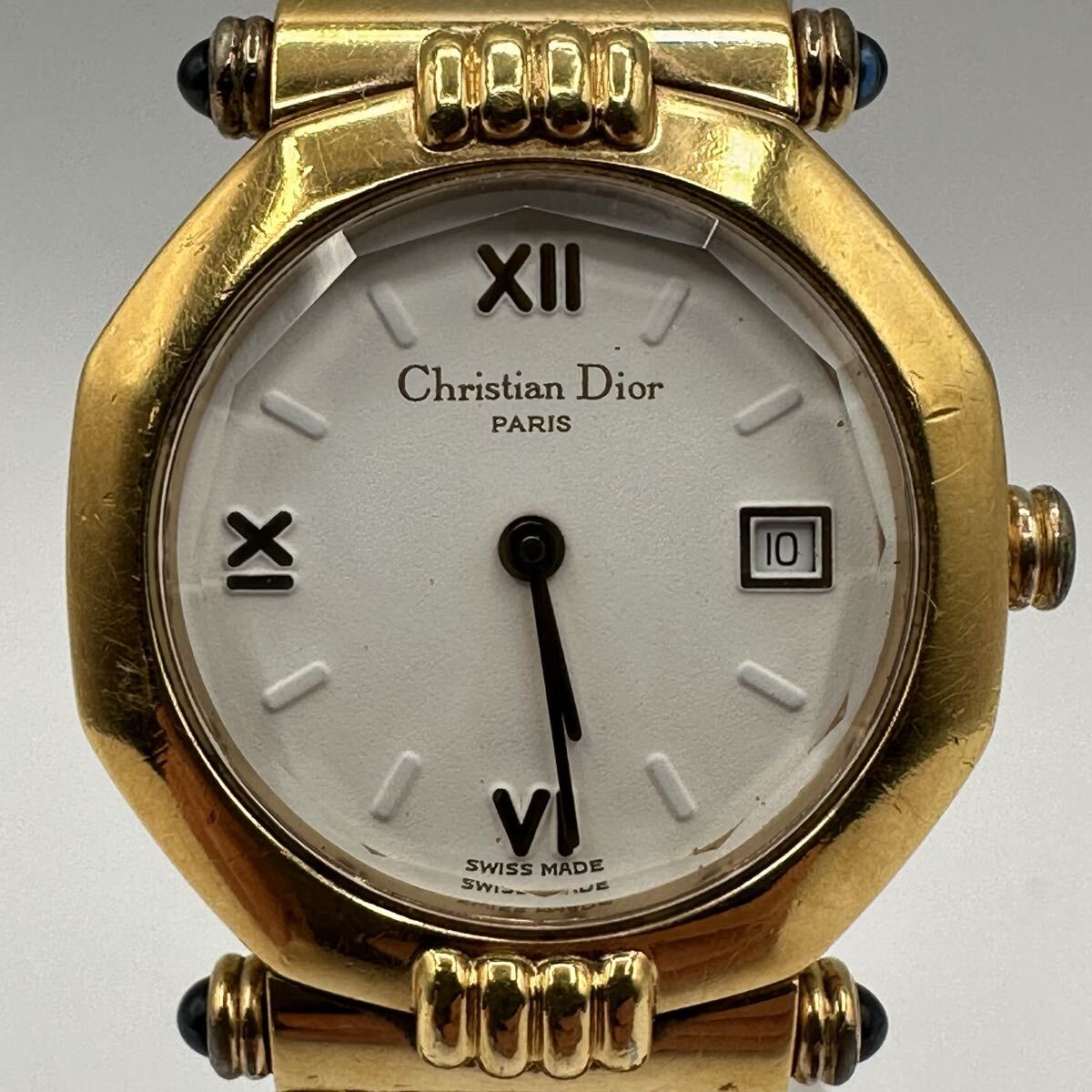 【H2236-i】腕時計 christian dior ディオール オクタゴン 64151 稼働品 ゴールド レディース QZ ホワイト文字盤