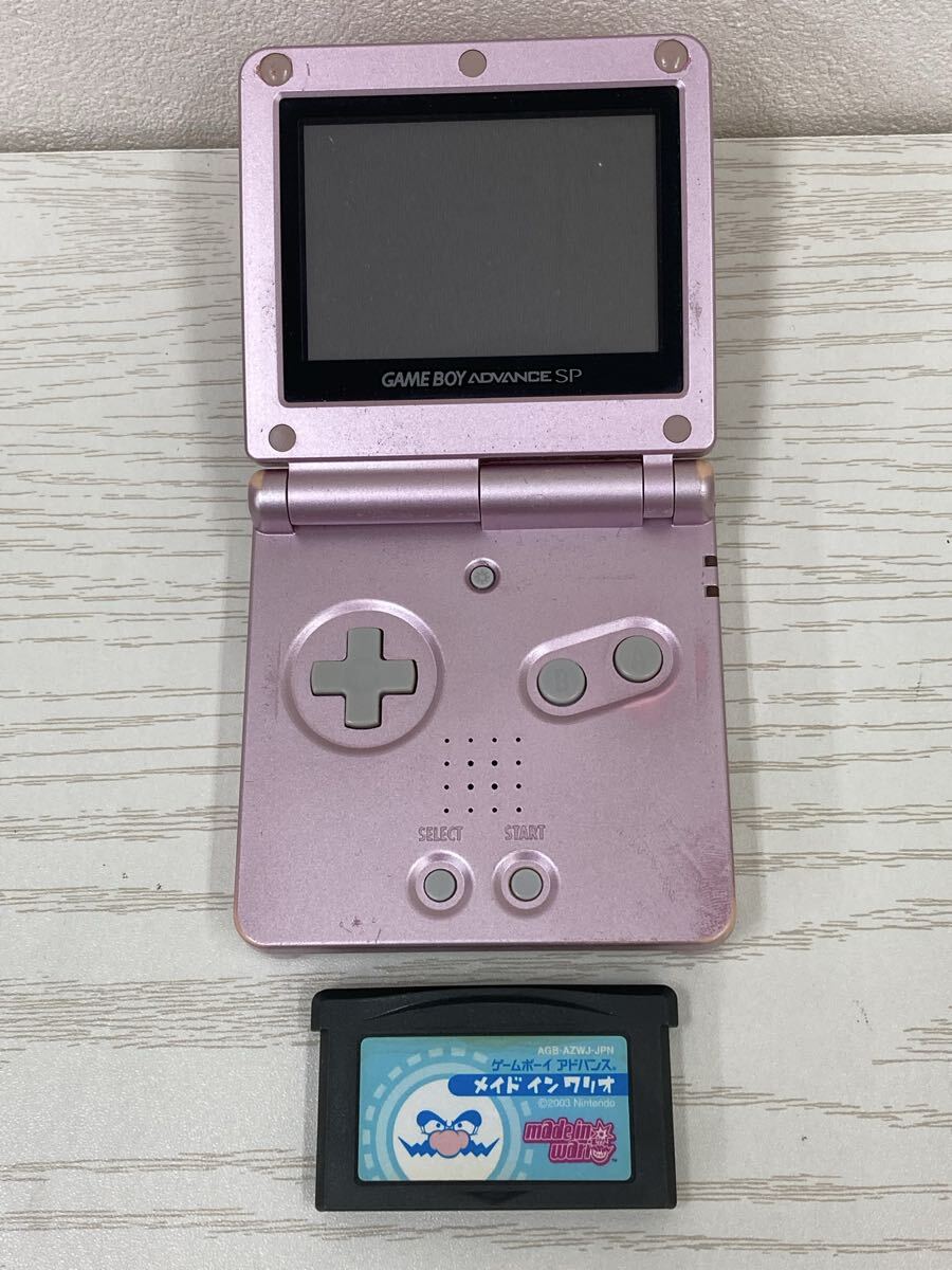 【M2235-g】 Nintendo AGS-001 ゲームボーイアドバンスSP 動作品　 パールピンク　メイドインワリオ ゲーム機　本体　ソフト　セット