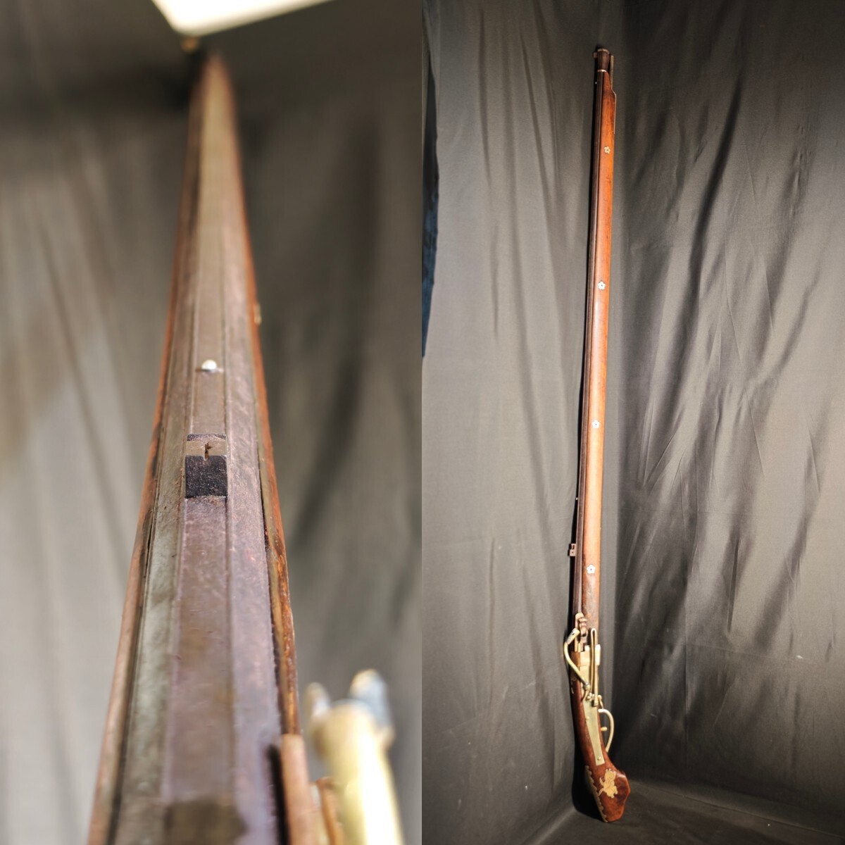 中目当2つの正真狭間筒 口径1cm 長さ138cm 信州高遠藩名工 国友市九郎篤典 古式銃 火縄銃 管打ち銃 日本刀 刀装具 薙刀 槍 甲冑 十手