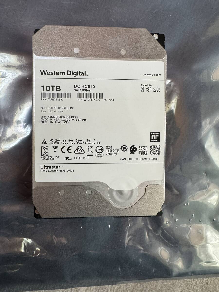 中古 60時間使用 WESTAN DIGITAL SATA 10TB HDD HGST HUH721010ALE600(再生品) 7200RPM 256MBキャッシュ