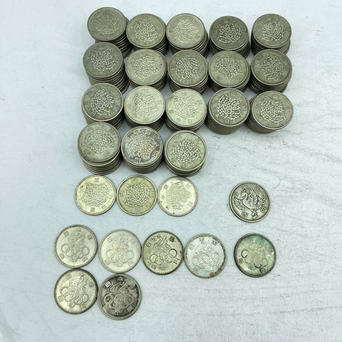 『KT1』銀貨　総額面￥19.100-　旧100円ｘ191枚（稲穂ｘ183/オリンピックｘ7/鳳凰ｘ1）記念硬貨　古銭　コレクターズ品　現状品