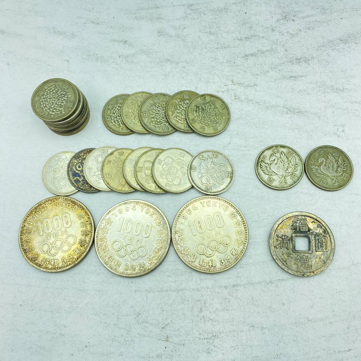 『L9』銀貨　総額面￥5.500-　東京オリンピック1000円銀貨ｘ3/旧100円ｘ25（稲穂ｘ15/オリンピックｘ8/鳳凰ｘ2）/西宮 福徳円満　現状品