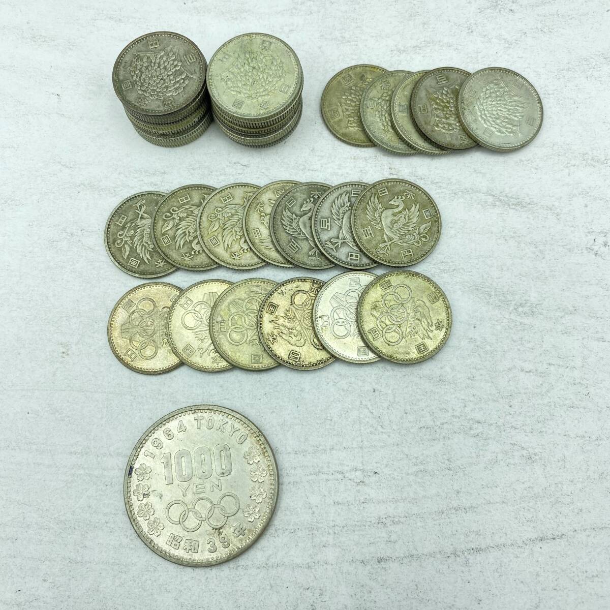『NN2』銀貨　総額面￥4.800-　東京オリンピック1000円銀貨ｘ1/旧100円ｘ38（稲穂ｘ25/オリンピックｘ6/鳳凰ｘ7）記念硬貨　古銭　現状品
