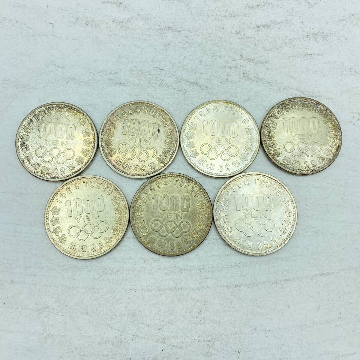 『TJ39』銀貨　総額面￥7.000-　東京オリンピック1000円銀貨ｘ7　1964年　昭和39年　記念硬貨　古銭　コレクターズ品　現状品