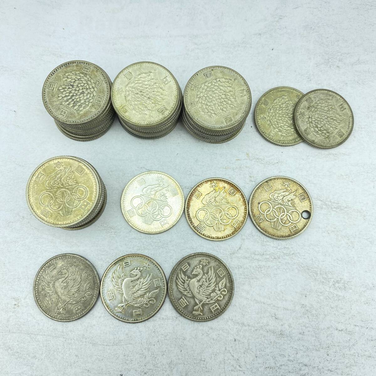 『TJ40』銀貨　総額面￥4.700-　旧100円ｘ47（稲穂ｘ32/オリンピックｘ13/鳳凰ｘ3）記念硬貨　古銭　コレクターズ品　現状品