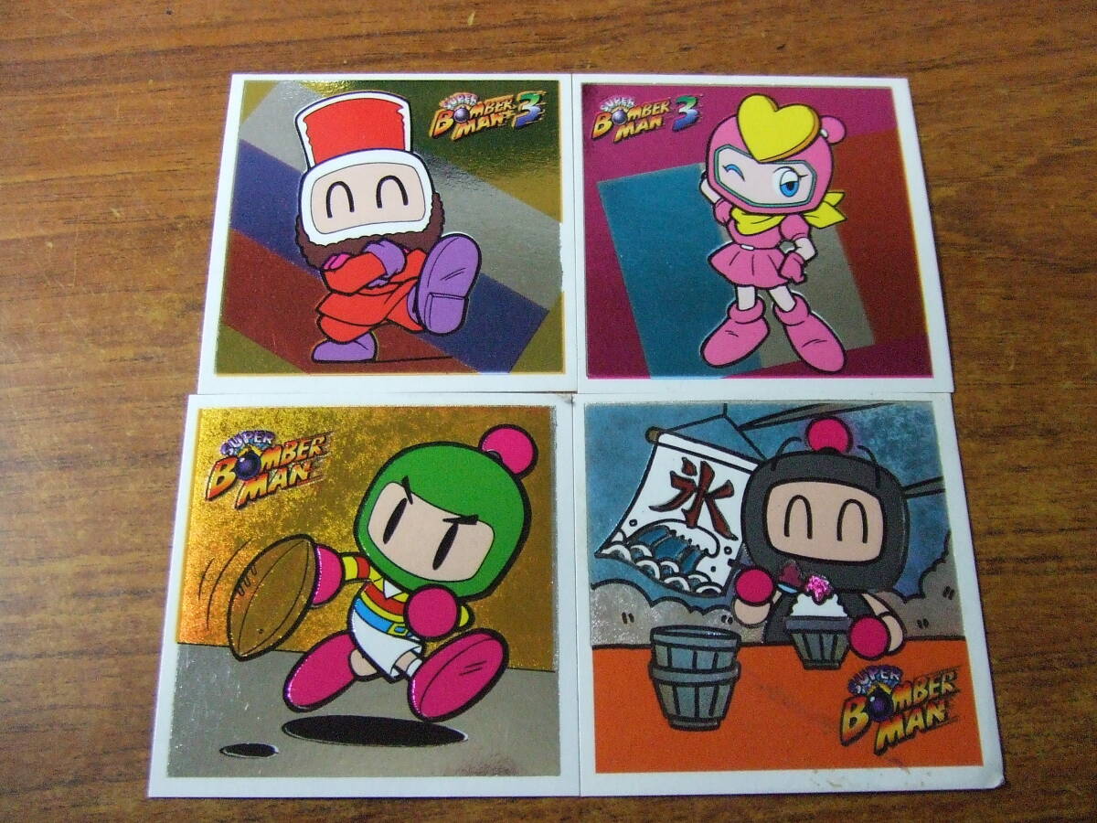 U444 カバヤ 当時物 ボンバーマン シール カード 4枚まとめ売り　中古 プリティボンバー/コサック/ブロッカー/ジッポー