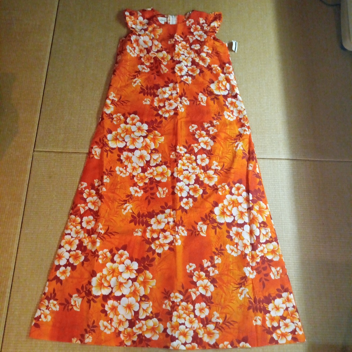 アロハワンピース オレンジ 花柄 フラダンス衣装 ハワイアンmade in HAWAII