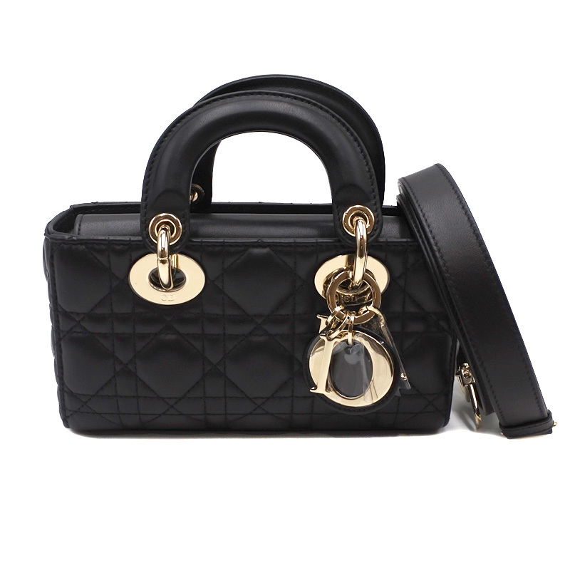 23804 Christian Dior【クリスチャンディオール】Lady D-Joy バッグ ミニ カナージュ ラムスキン ブラック ショルダーバッグ 