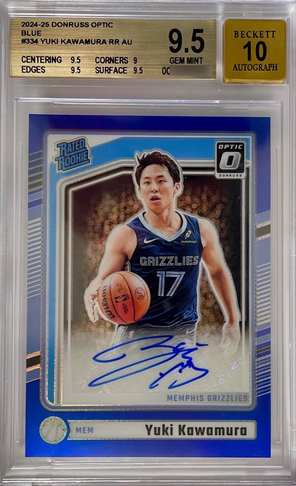 【BGS 9.5 AUTO10 鑑定済】河村勇輝 2024-25 Donruss Optic Rated Rookie RC Blue Auto 直筆サイン 49枚限定 #334 Yuki Kawamura