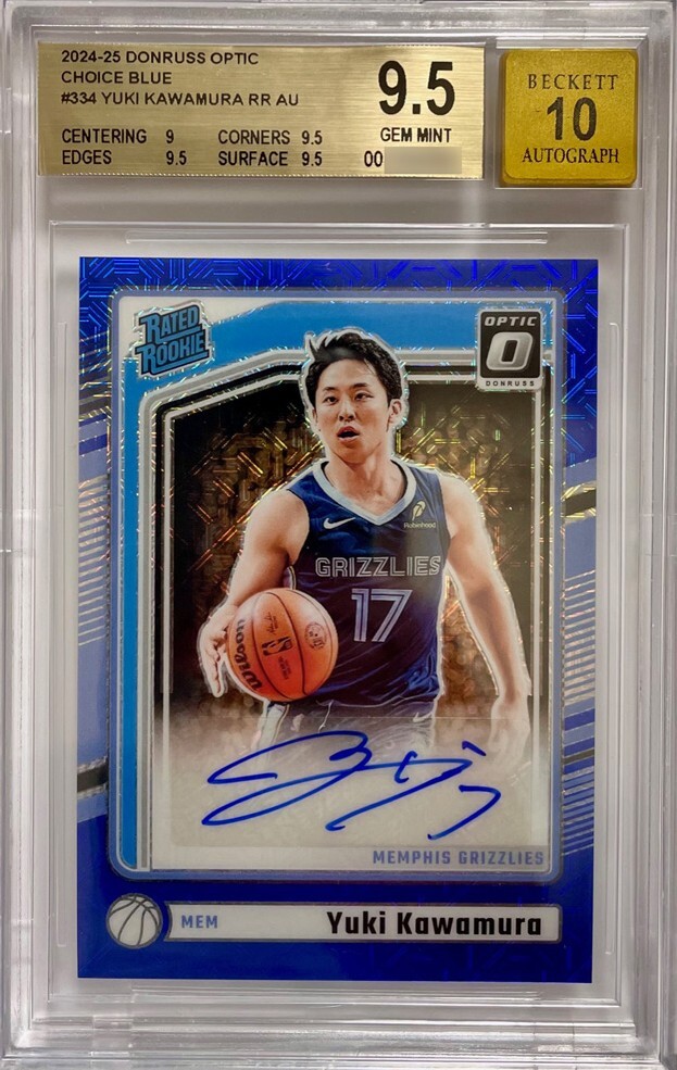 【BGS 9.5 AUTO10 鑑定済】河村勇輝 2024-25 Donruss Optic Rated Rookie Choice RC Blue Auto 直筆サイン 24枚限定 #334 Yuki Kawamura
