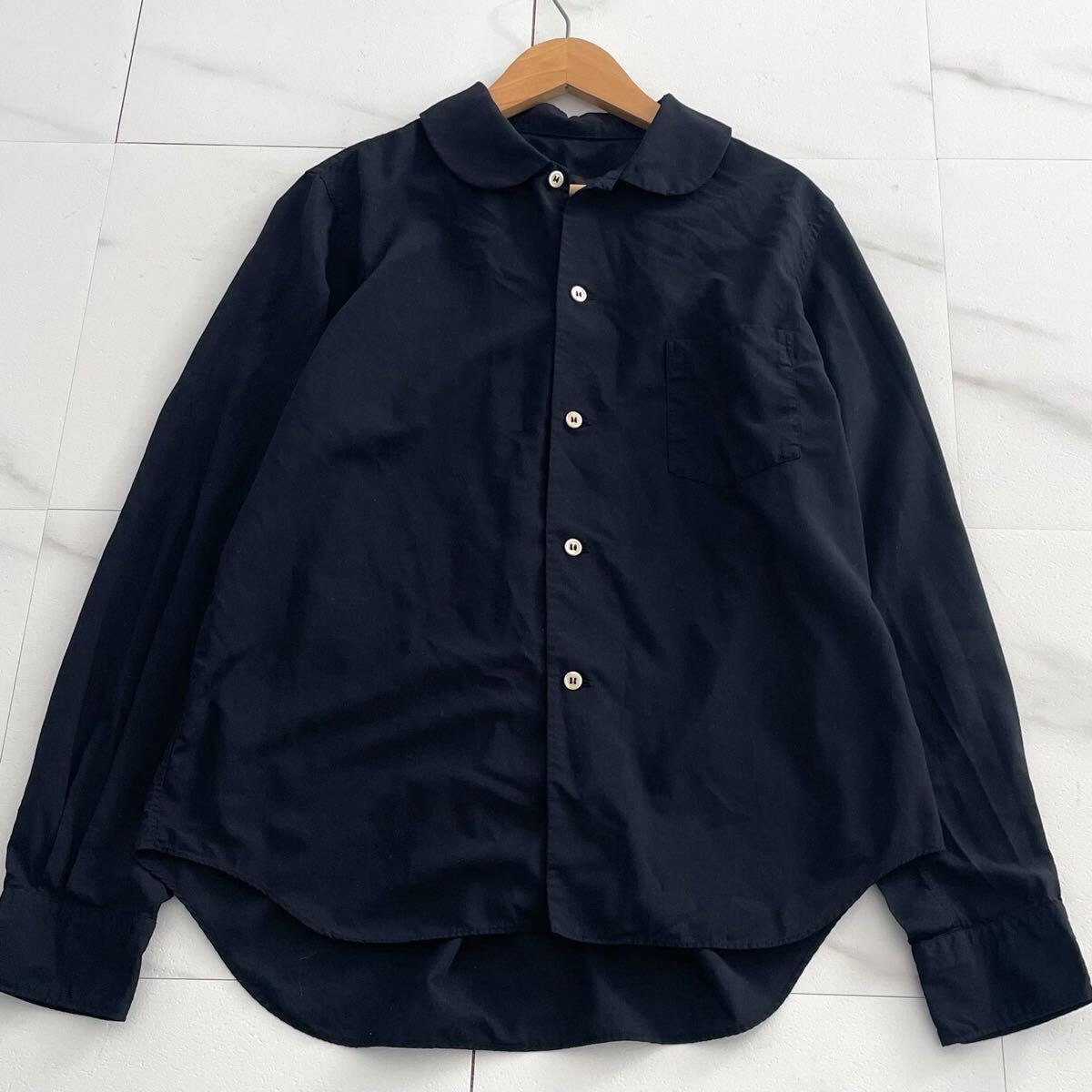 極美品◆COMME des GARCONS コムコム AD2021 製品染め 後染め 丸襟シャツ ブラウス 長袖 ブラック 黒 ポリ レディース コムデギャルソン
