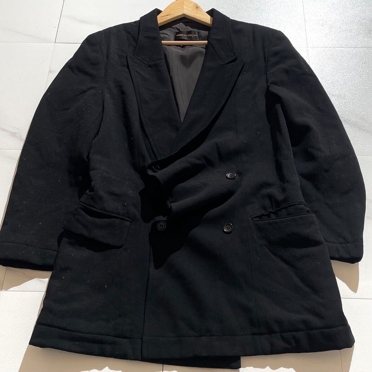 80s◆COMME des GARCONS テーラードジャケット ダブルジャケット ウールギャバジン ブラック L相当 レディース vintage コムデギャルソン