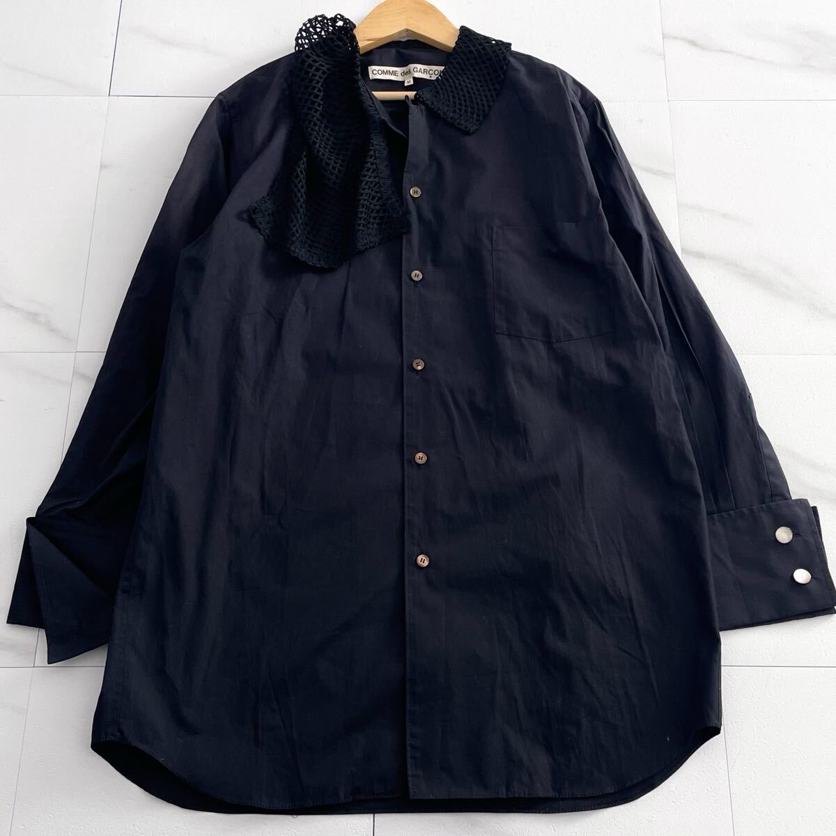 1980s◆COMME des GARCONS シャツ ブラウス レース アシンメトリー L相当 ビッグシルエット レディース コムデギャルソン vintage archive