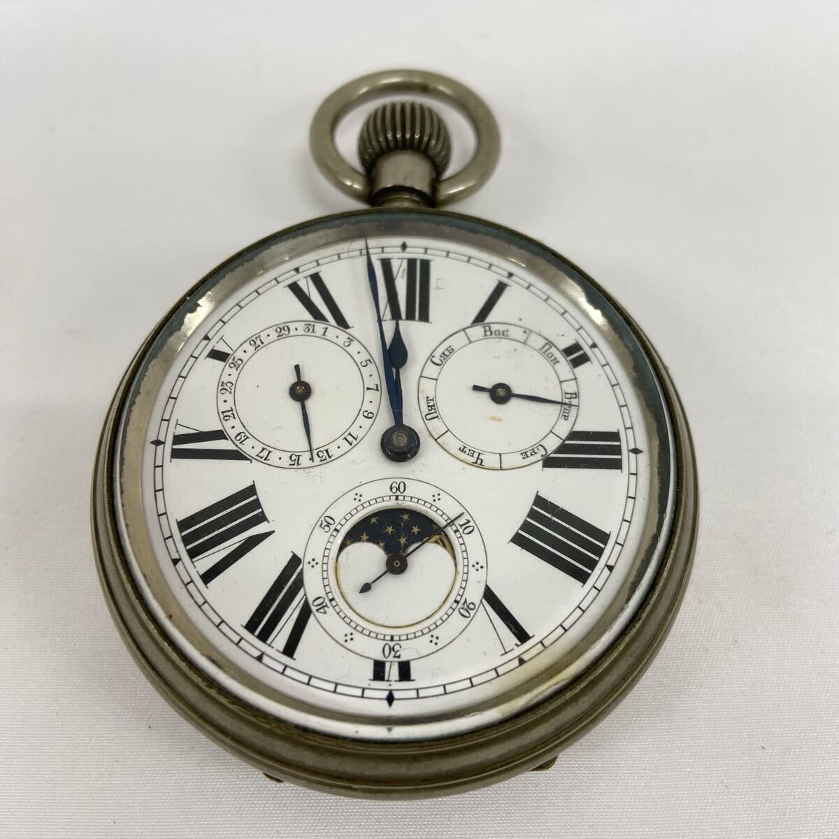 【稀少】パヴェル・ブーレ ロシア皇帝御用達 ムーンフェイズ トリプルカレンダー 懐中時計 PAVEL BUHRE 19世紀 アンティーク 動作未確認