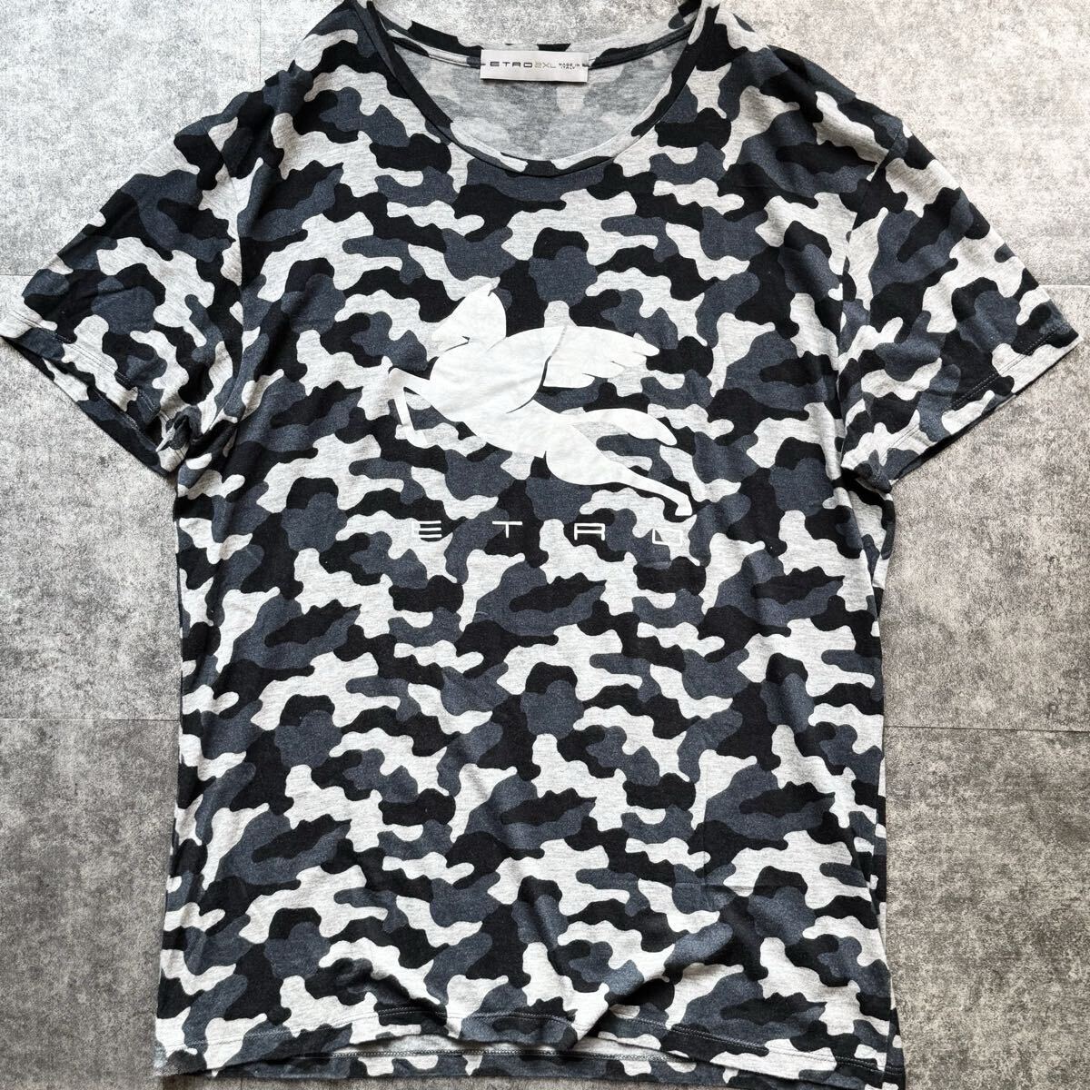 美品/希少XXLサイズ!!!◎エトロ ETRO センターロゴプリント総柄 半袖Tシャツ カットソー 迷彩 カモフラ メンズ サマー リゾート イタリア製