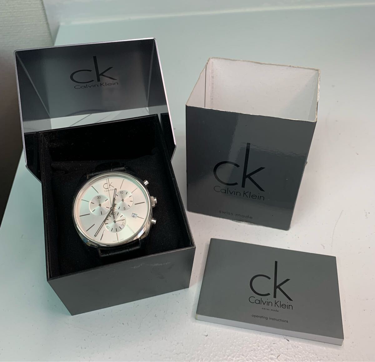 1円スタート 3100 Calvin Klein カルバンクライン 腕時計 クロノグラフ クォーツ CK 時計 K2F271 デイト メンズ メンズ腕時計 箱付き