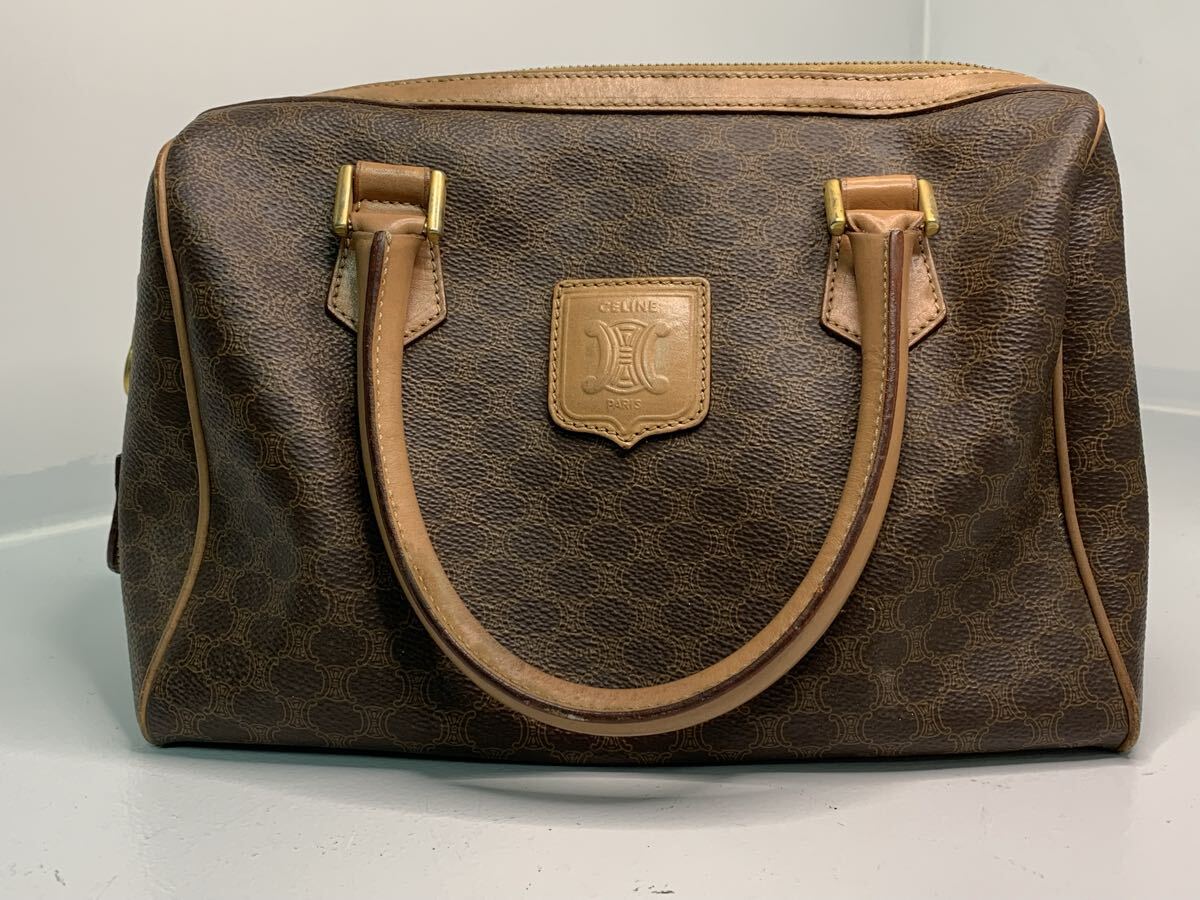 1円スタート 3087 CELINE セリーヌ ハンドバッグ ミニボストンバッグ マカダム柄 マカダム ブラウン レディースバッグ かばん カバン