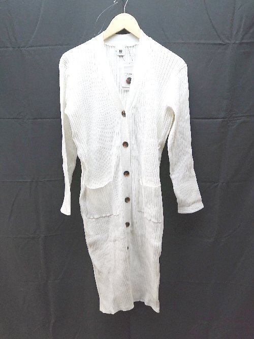 ◇ 新品 JOINT WORKS ジョイントワークス リブニット フロントボタン タイト 長袖 ロング ワンピース サイズF ホワイト E