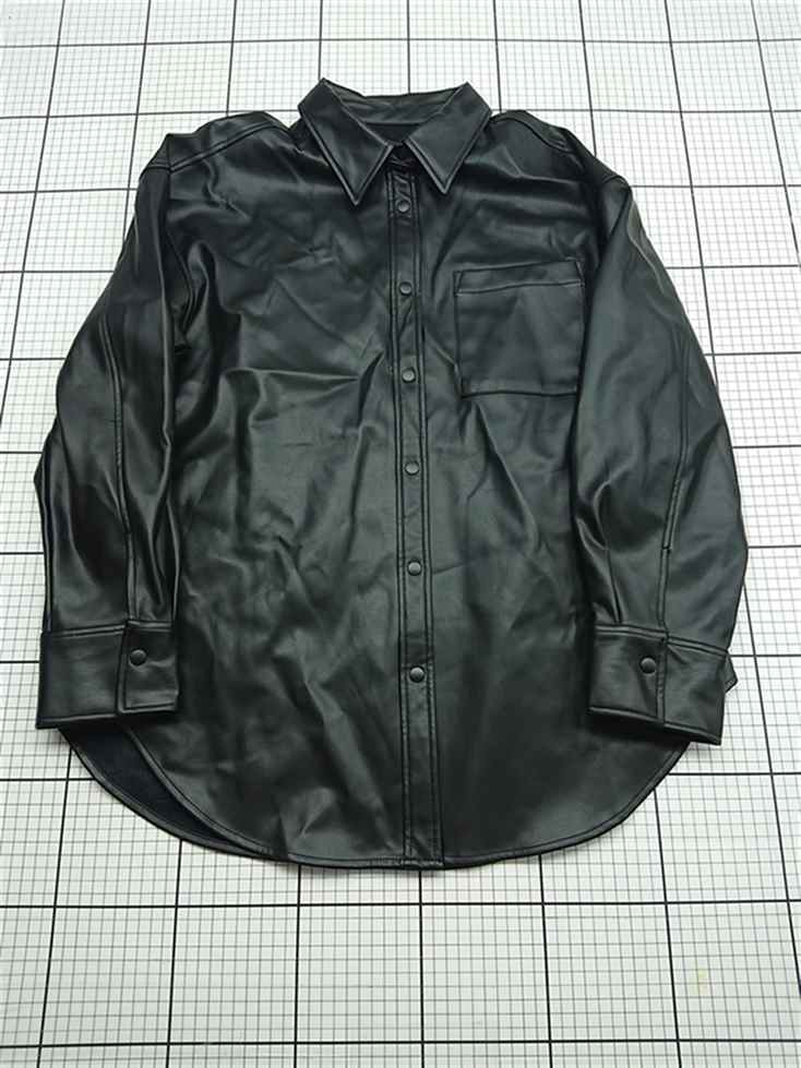 ◇ Θ ジーユー GU 231-347453 フェイクレザーシャツ ブラック系 メンズ Lサイズ E