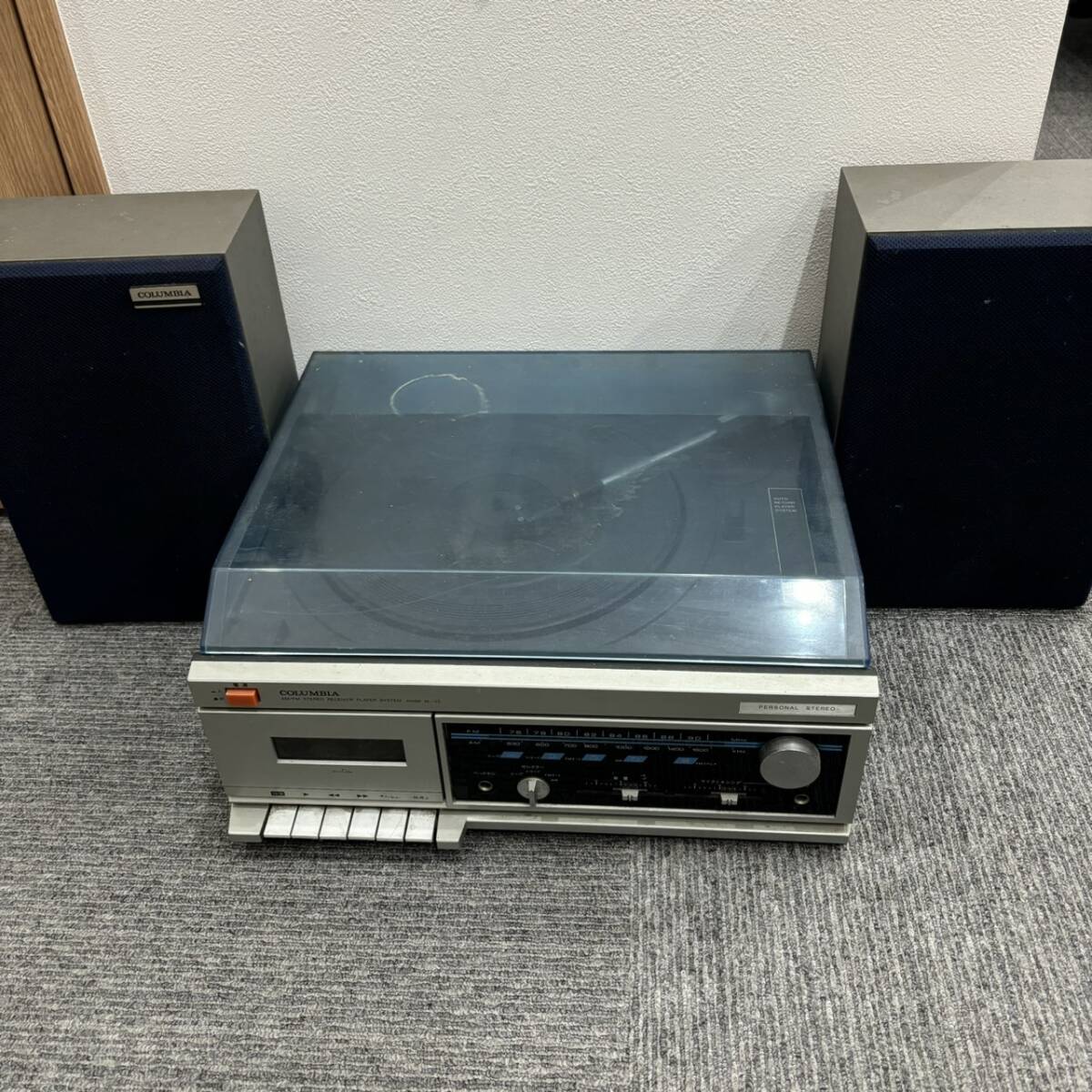 【O-4001】1円スタート COLUMBIA M-35 RECEIVER PLAYER SISTEM M-35 レコードプレーヤー スピーカー アンティーク 通電のみ確認済み