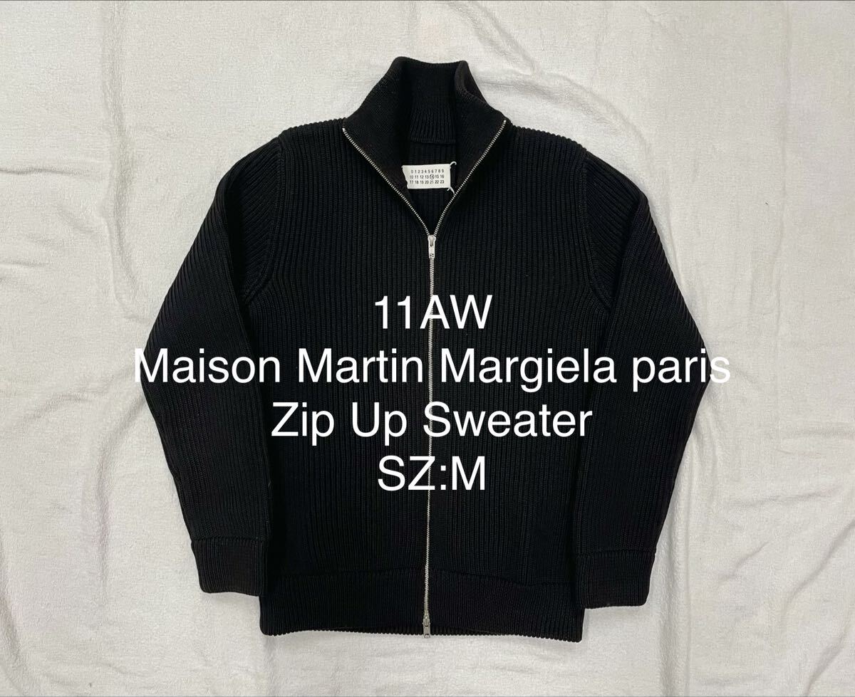11AWメゾン マルタン マルジェラMaison Martin Margielaドライバーズ ニットzip upセーター ジャケットMサイズLメンズMM6ブラック 黒